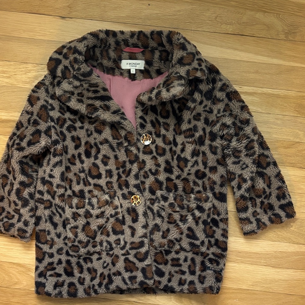 Kids Leopard Print Faux Fur Coat